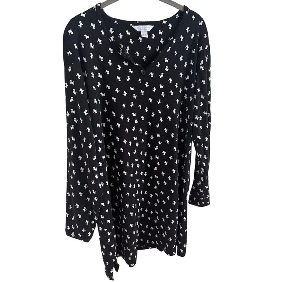Charter Club 100% Cotton Scottie Dog Sleep Shirt Black White Henley Large - Picture 4 of 6